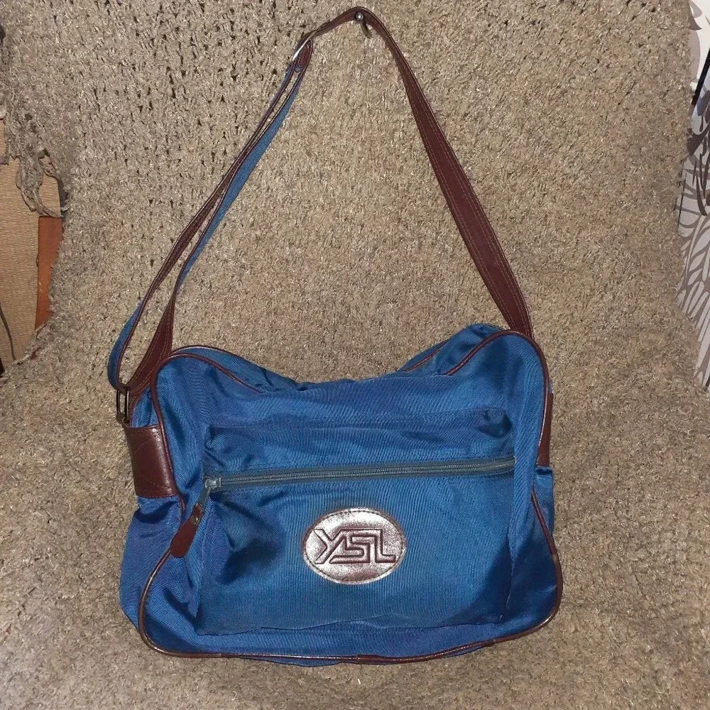 Vintage YVES SAINT LAURENT Travel Bag/Organizer-Men-Blue/Brown-Excellent - Picture 1 of 11